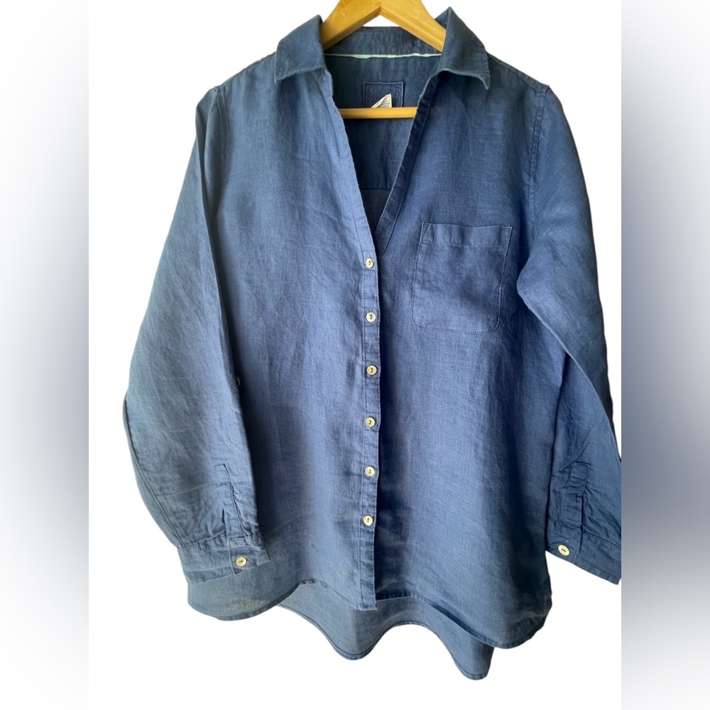 Sigred Olsen Size Medium linen Royal Blue Button-Up Shirt * flaw